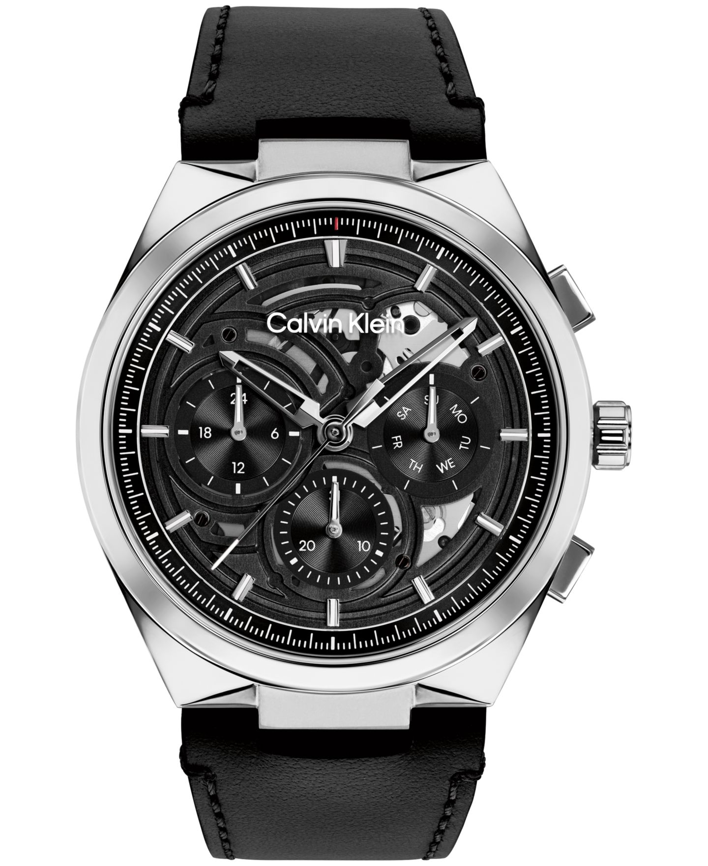 Мужские часы Calvin Klein Distinguish Skeleton Black Leather Strap Watch 44mm — фото 1