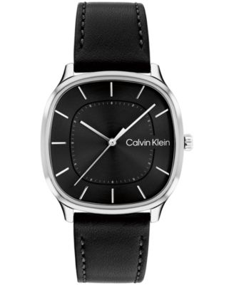 Men's CK Shape Black Leather Strap Watch 37mm
