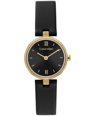 Women's Gleam Black Leather Strap Watch 24mm