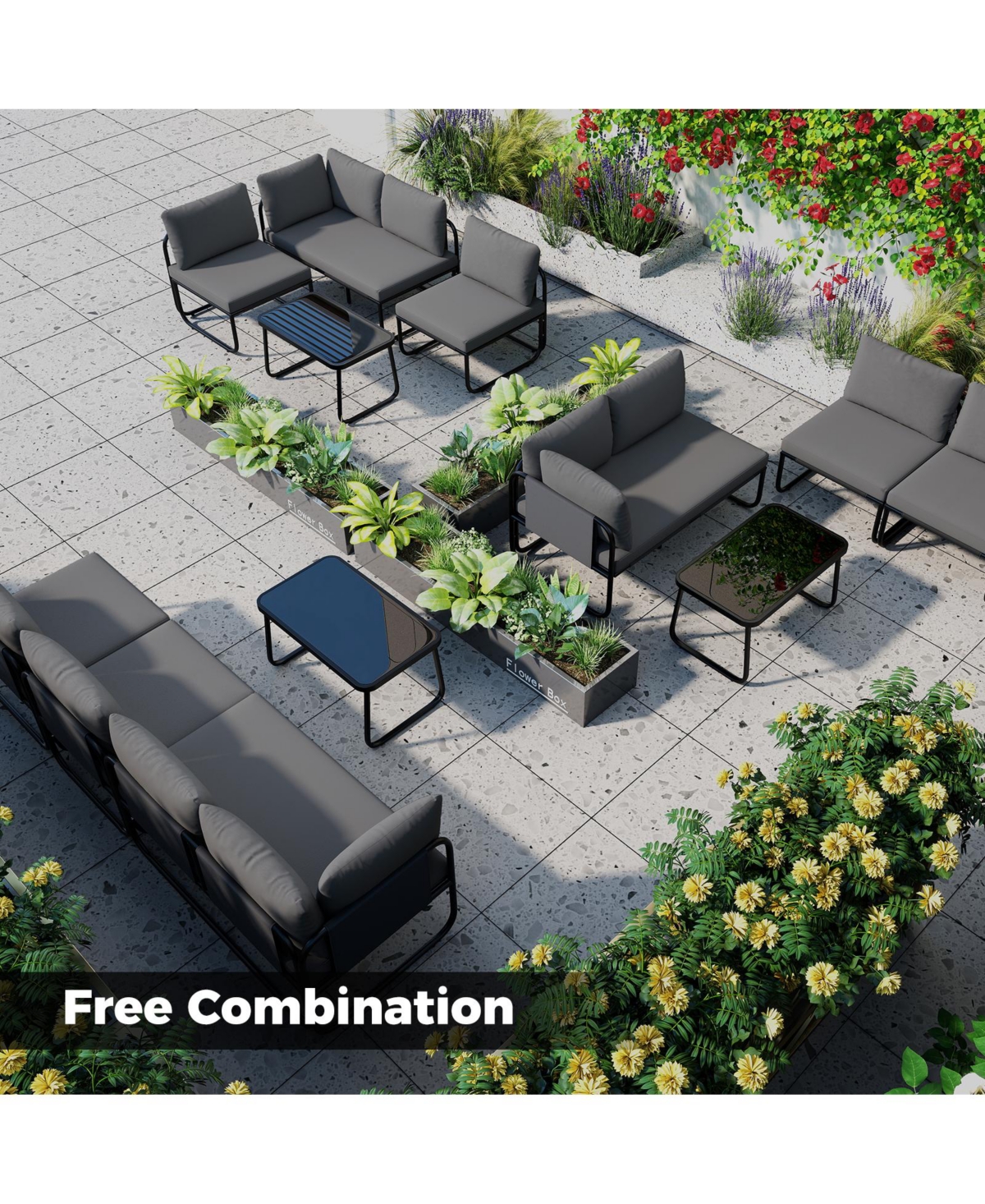 Sugift 4-Piece Metal Frame Outdoor Sofa Set with Padded Cushions