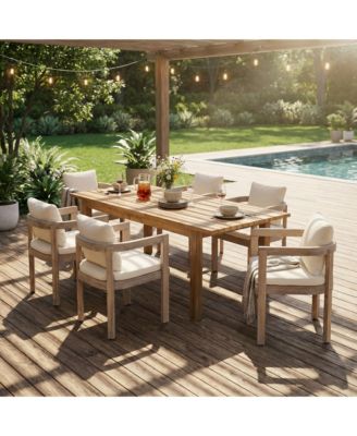 7-Piece Acacia Wood Outdoor Dining Set, Modern 6 Chairs and 1 Extendable Table, Patio Furniture Set