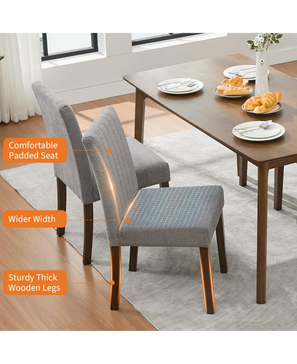 gaomon Set of 2 Modern Vertical Stripe Fabric Dining Chairs, Upholstered Kitchen Side Seating with Solid Wood Legs