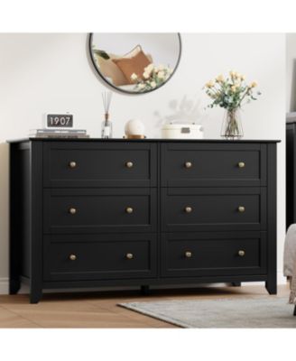 6 Drawer Dresser for Bedroom, 54" Wide Large Dresser with Deep Drawers and Metal Knobs, Modern Wooden Chests of Drawers for Entryway