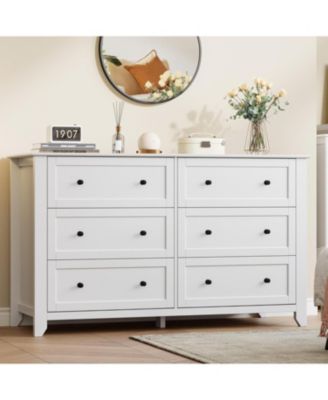 6 Drawer Dresser for Bedroom, 54" Wide Dresser with Deep Drawers and Metal Knobs, Modern Large Wooden Chests of Drawers for Entryway