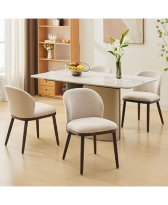 Set of 4 Upholstered Dining Chairs, Ergonomic Back Support Kitchen Seating with Solid Wood Legs