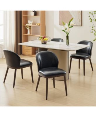 Set of 4 Upholstered Dining Chairs, Ergonomic Back Support Kitchen Seating with Solid Wood Legs