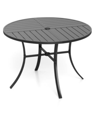 42.5 In Round Metal Slat Patio Dining Table with Dual-Size Umbrella Hole