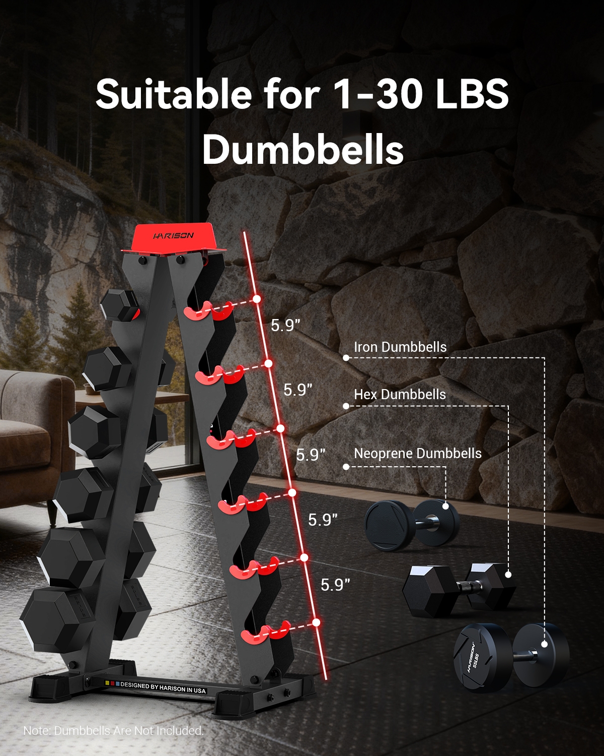 Harison 6-Tier Dumbbell Rack Stand, A-Frame Weight Storage for Home Gym