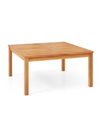 35.5 In Solid Acacia Wood Outdoor Coffee Table with Slatted Drainage Top