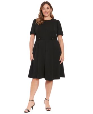 black midi dress size 16 Plus Size Midi Dress 3/4 Sleeve Crew Neck