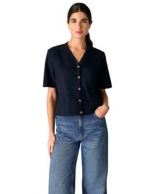 Women's Ella V-Neck Button Through Top