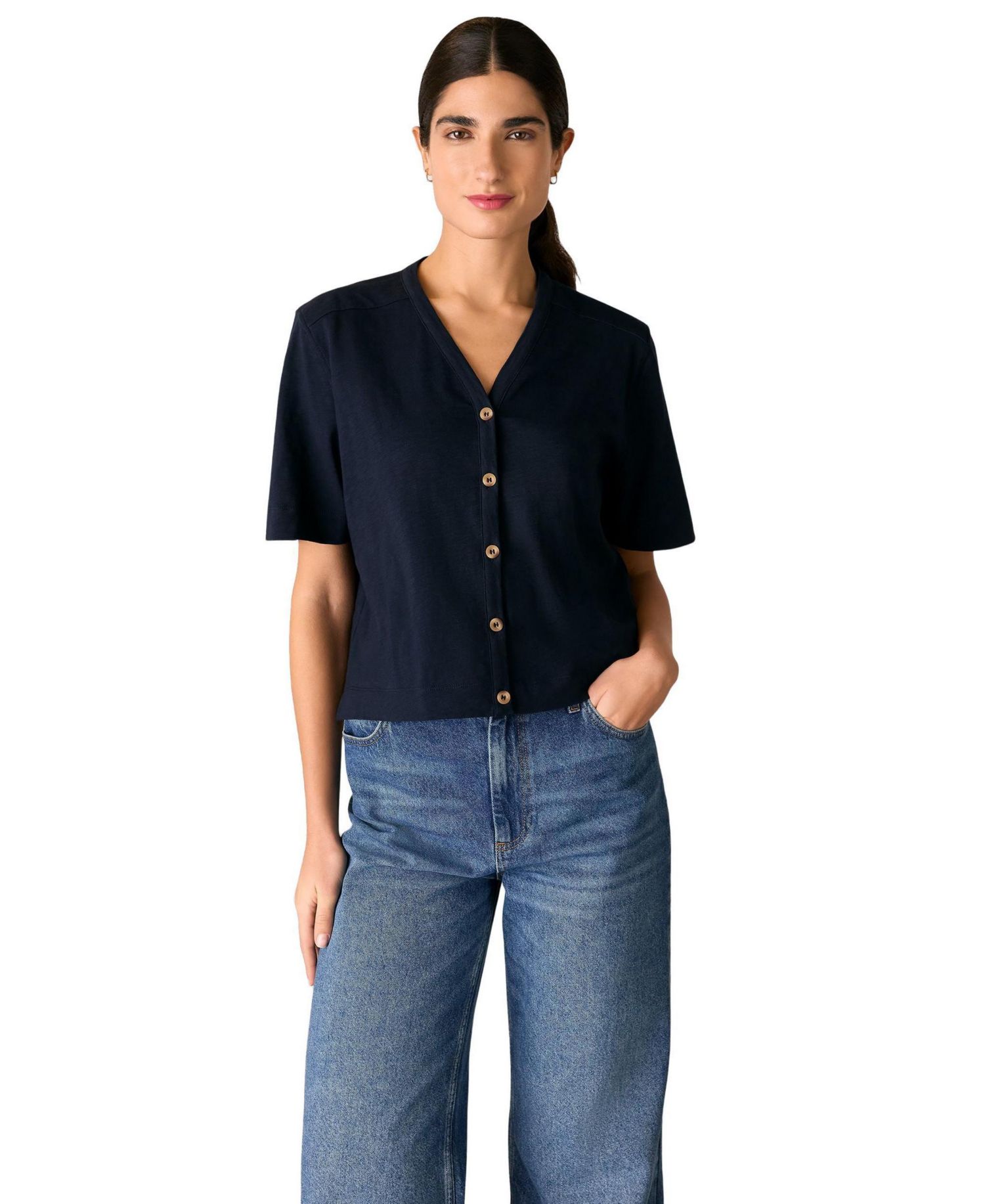 Women's Ella V-Neck Button Through Top