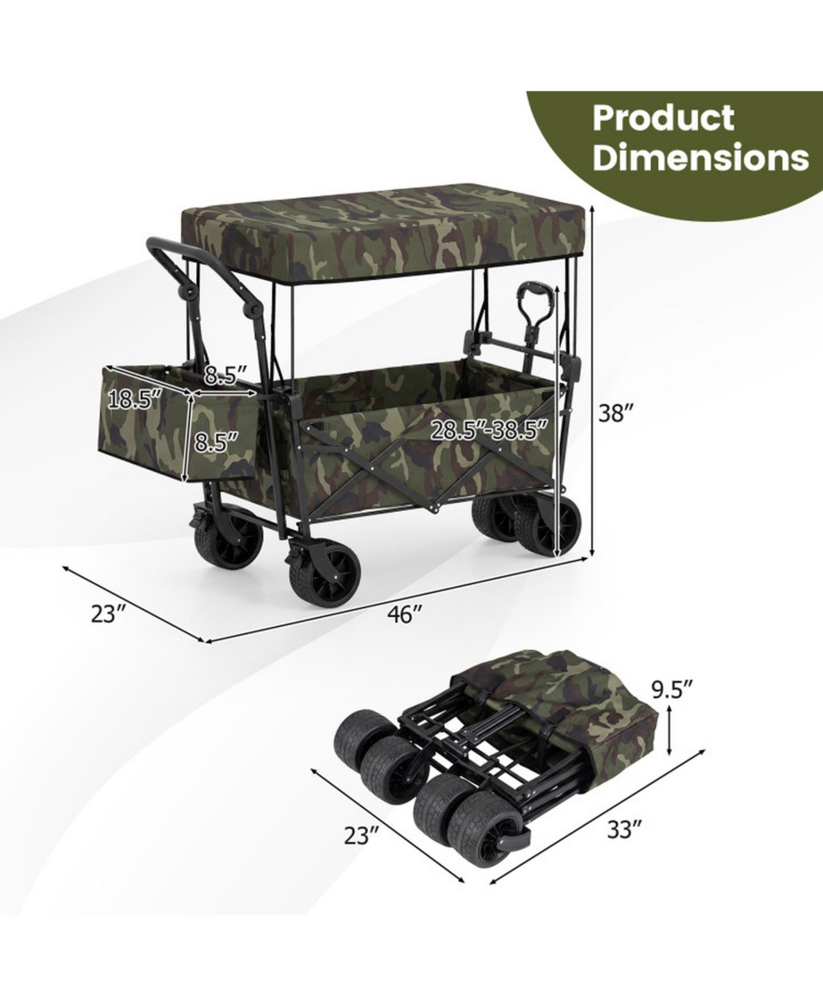Sugift Collapsible Wagon with Removable Canopy and Detachable Storage Bag