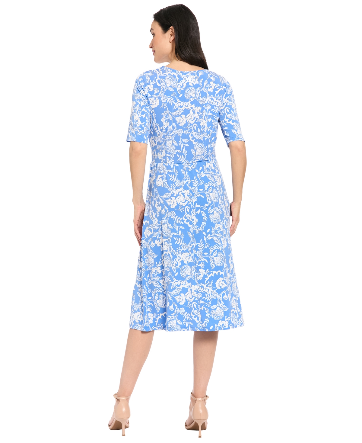 London Times Petites Jersey Printed Midi Dress