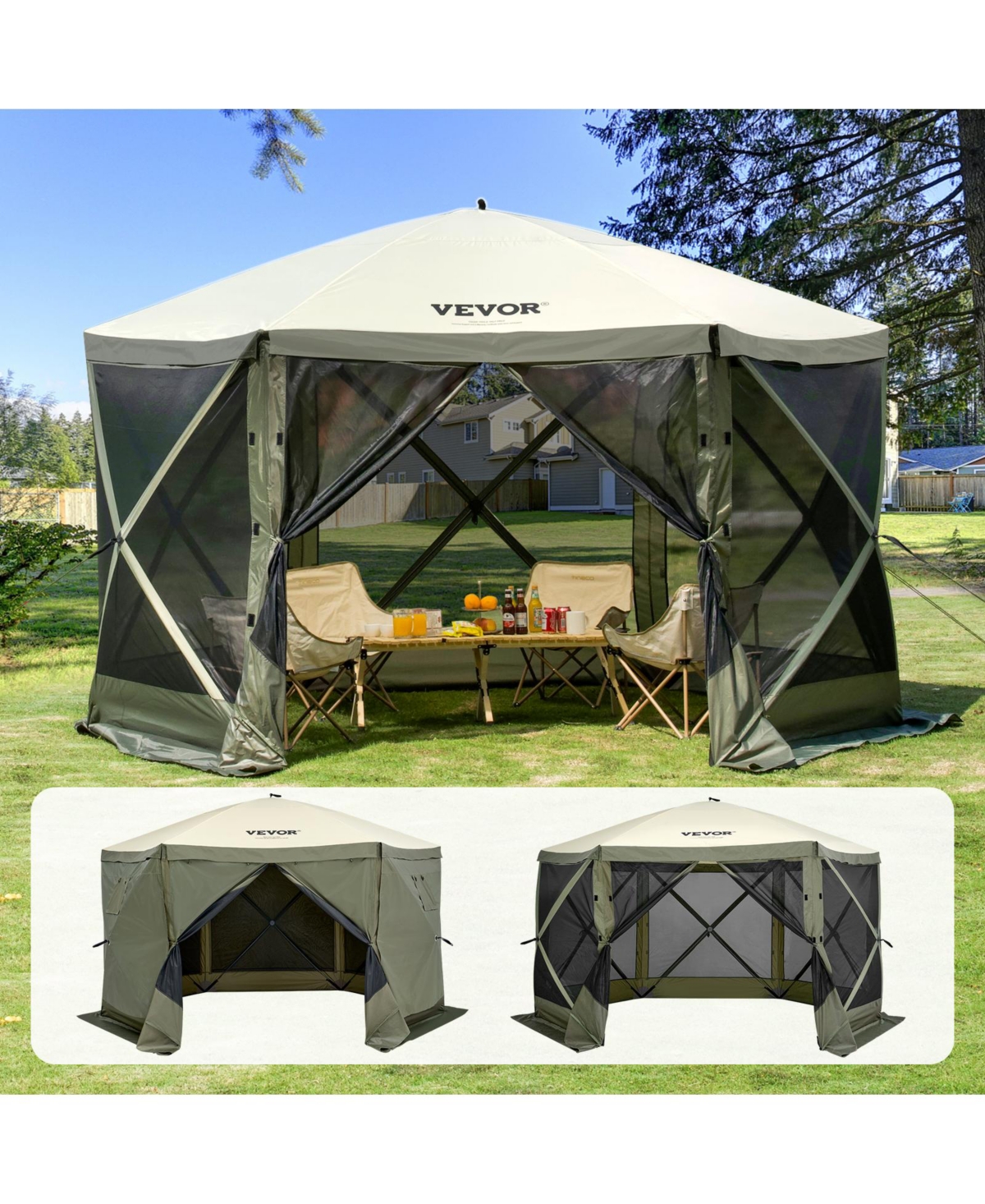 ZPSLTJLS12X1117M6V0 12 x 12 ft. Pop-Up Screen Tent 6 Sided Canopy Sun Shelter with 6 Removable Privacy Wind Cloths & Mesh Windows