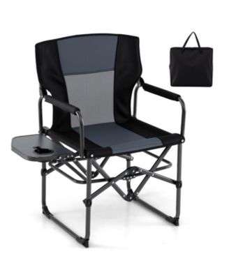 Folding Camping Chair with Flip-Up Side Table Cup Holder and Carrying Bag