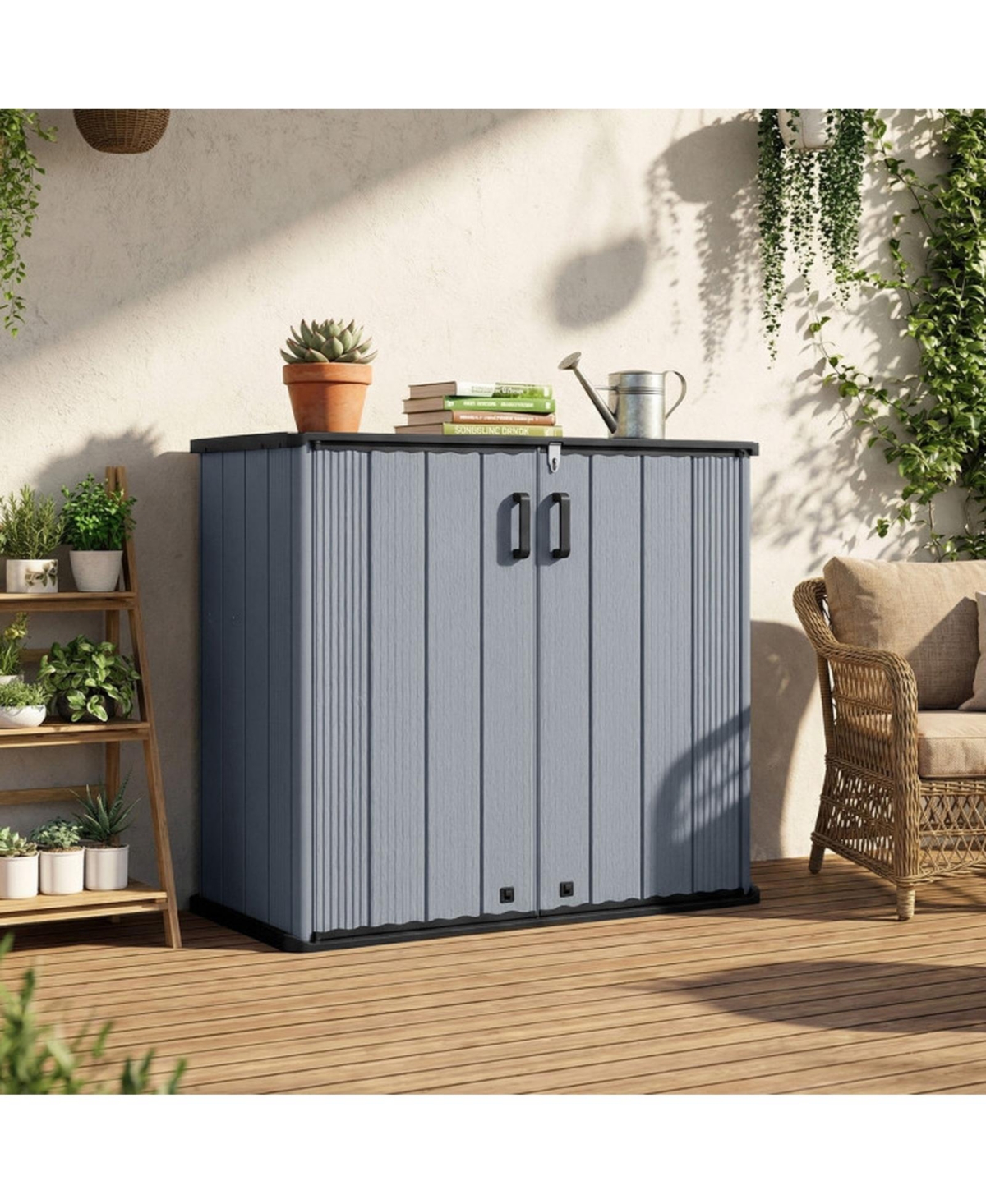 Gouun Outdoor Storage Shed All-Weather Box with Lockable Door Build