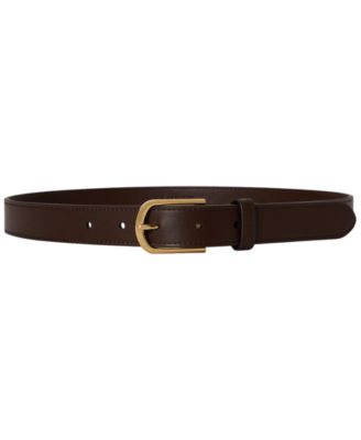 Rounded Buckle Leather Skinny Belt