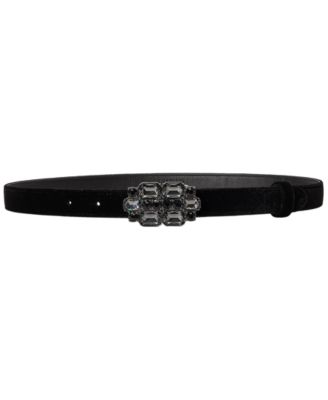 Jewel Embellished Velvet Skinny Belt