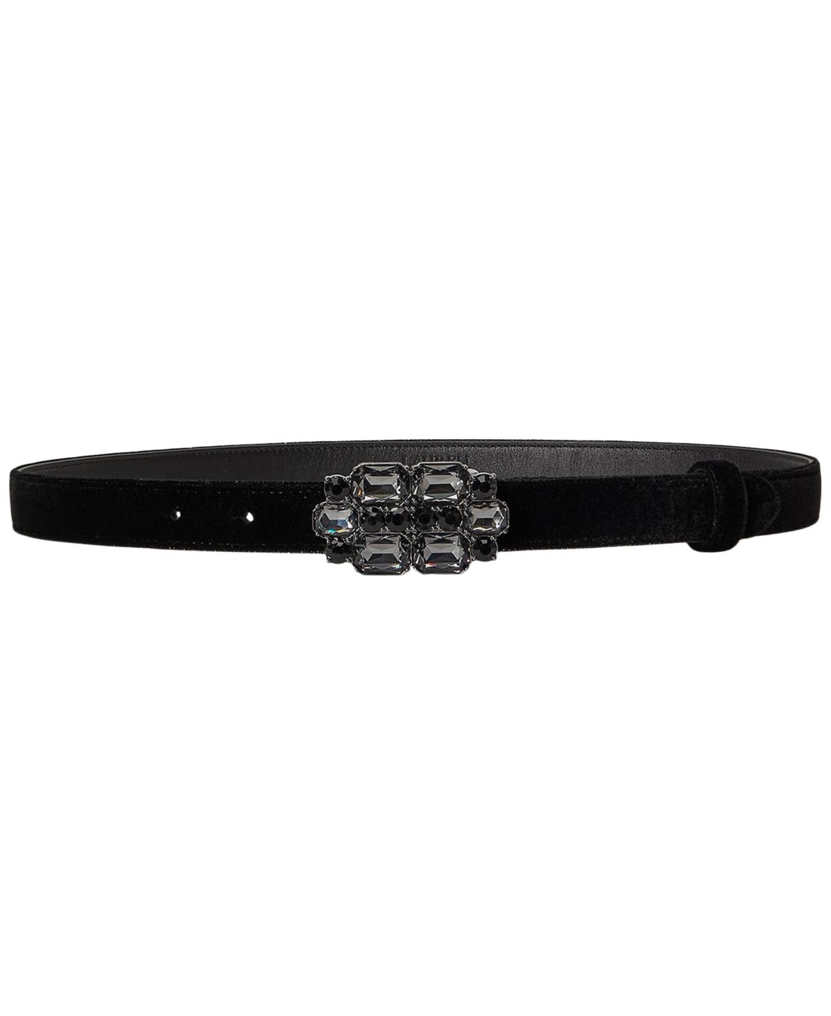 Lauren Ralph Lauren Jewel Embellished Velvet Skinny Belt - Black