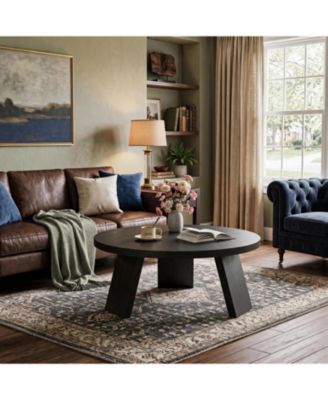 33.5" Round Coffee Table, Circle Center Table with Inclined Legs, Accent Cocktail Tables for Living Room, Bedroom, Easy Assembly
