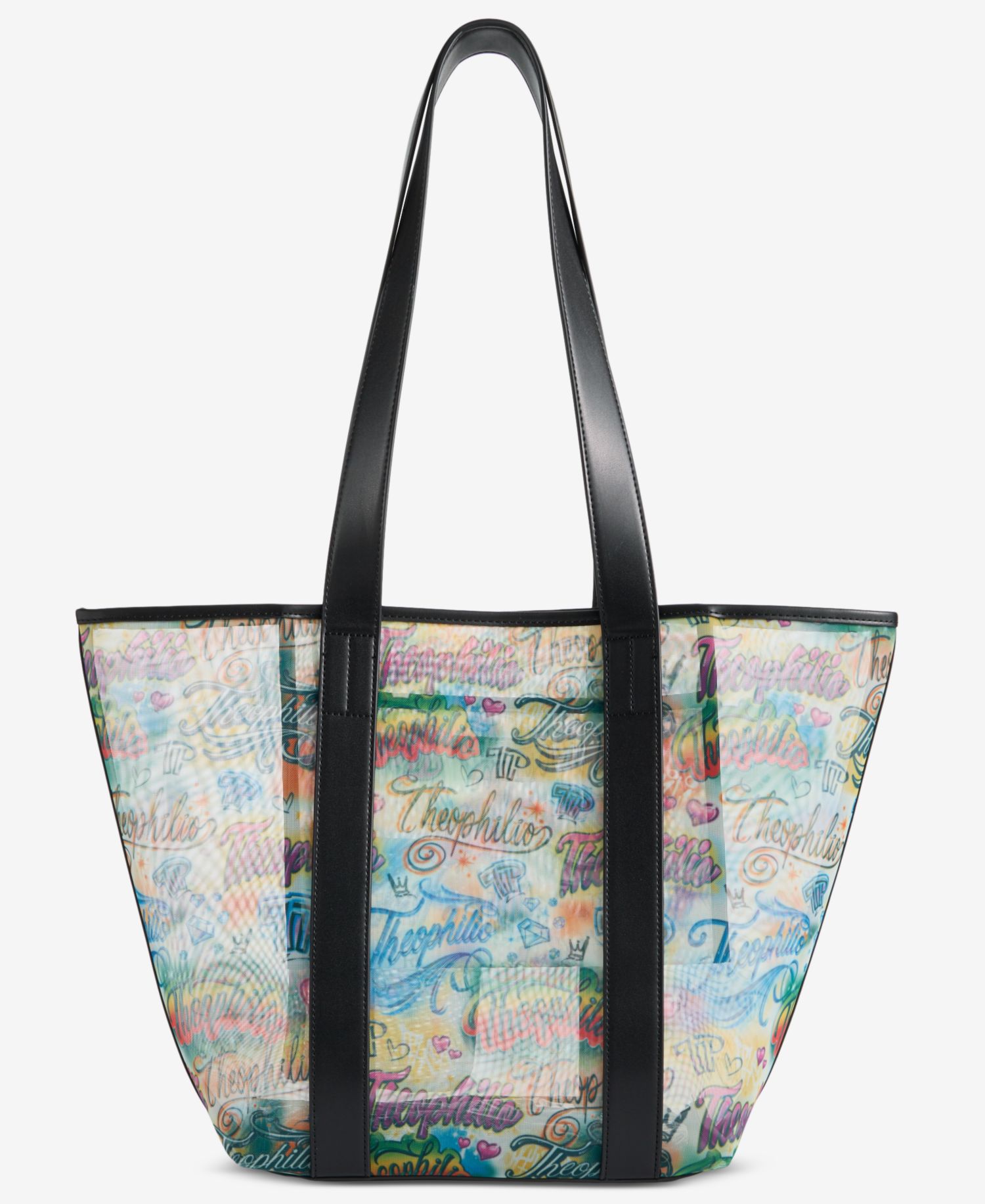 Graffiti Print Mesh Tote Bag & Removable Pouch Set