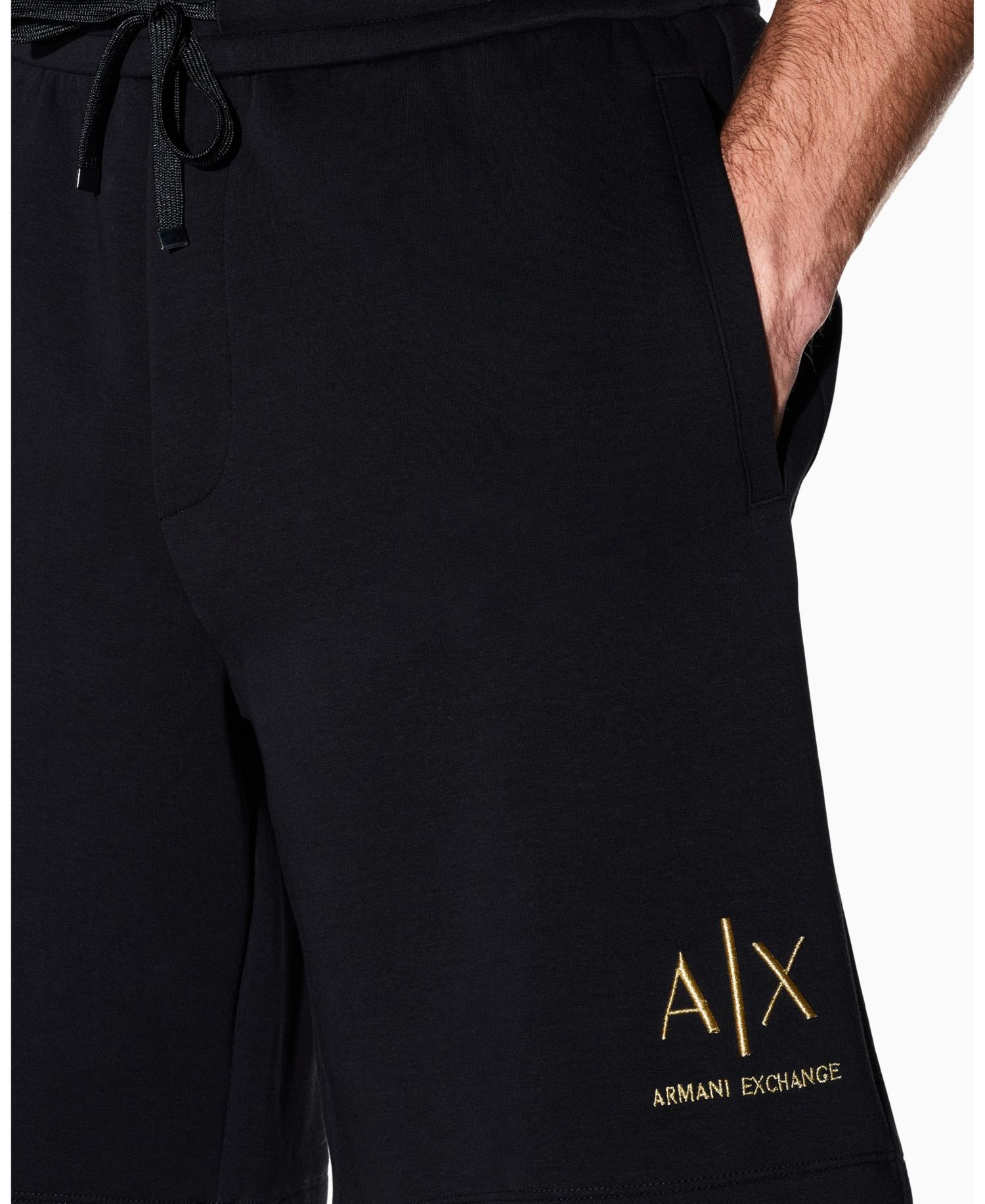 Men's Black And Gold Bonded Cotton Short
