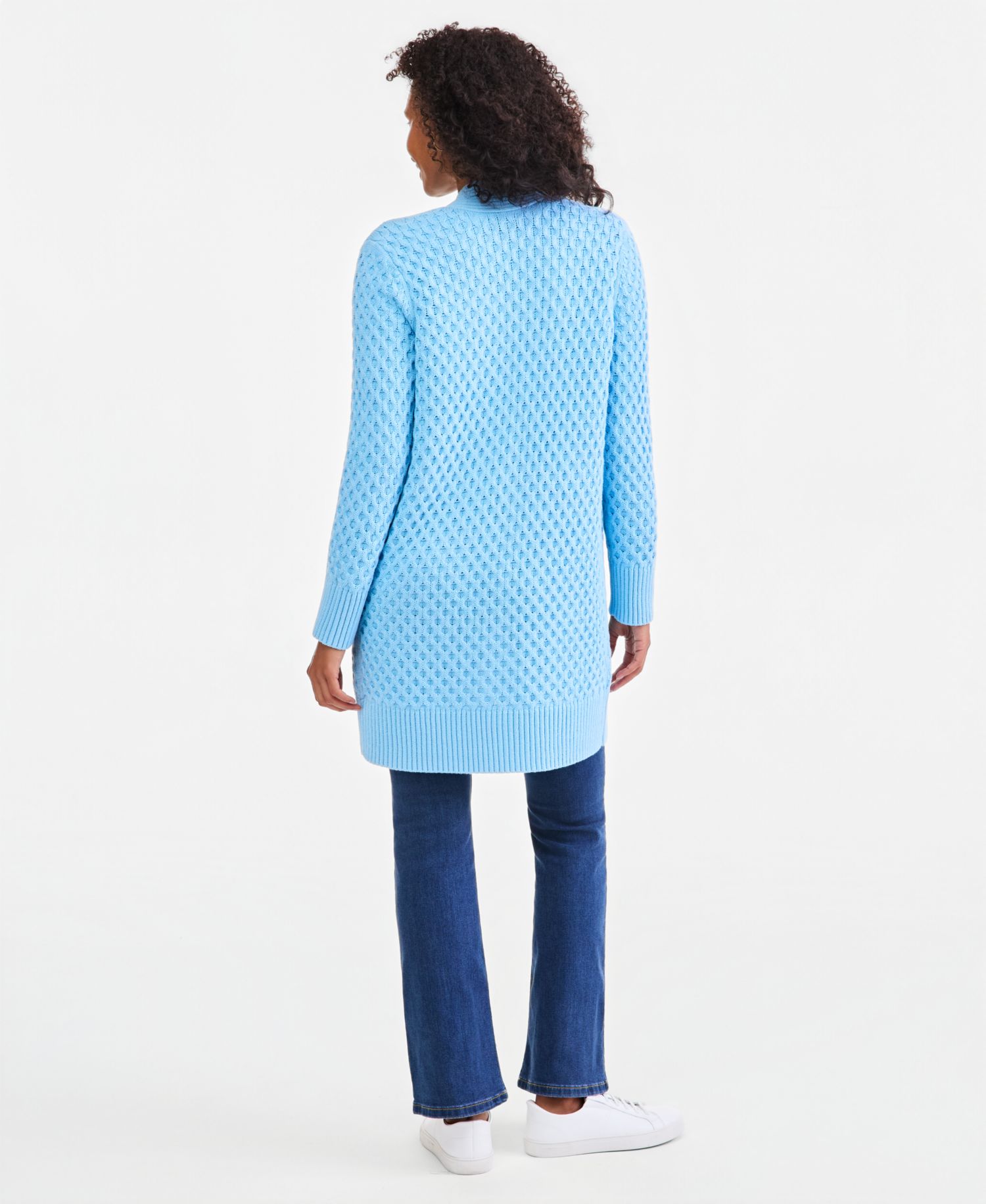 Petite Honeycomb-Knit Open-Front Long Cardigan