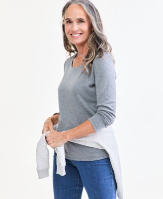 Women's Cotton Long-Sleeve Scoop-Neck Top