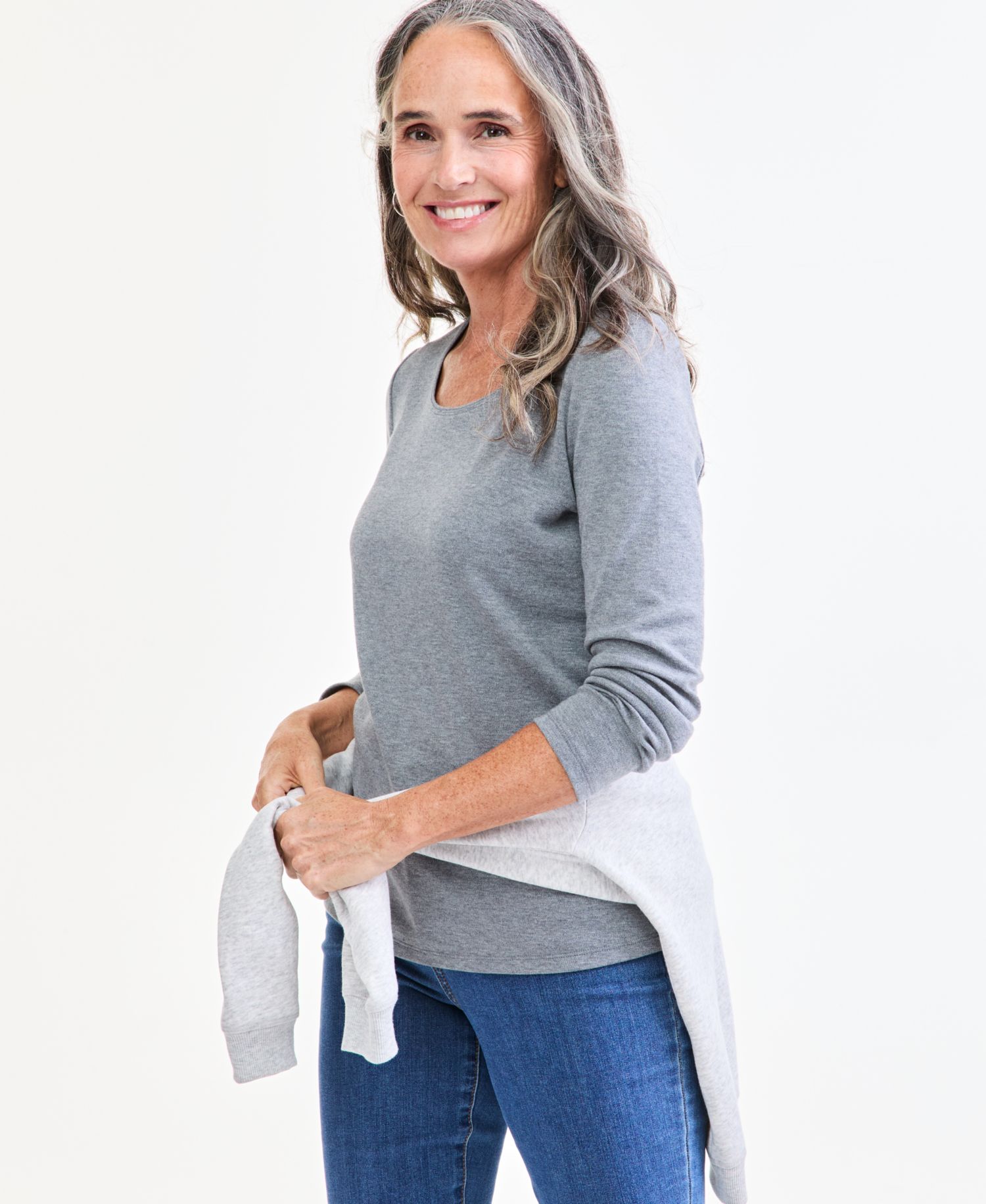 Petite Scoop-Neck Long-Sleeve Cotton Top