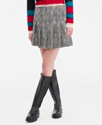 Women's Pleated Houndstooth Plaid Mini Skirt