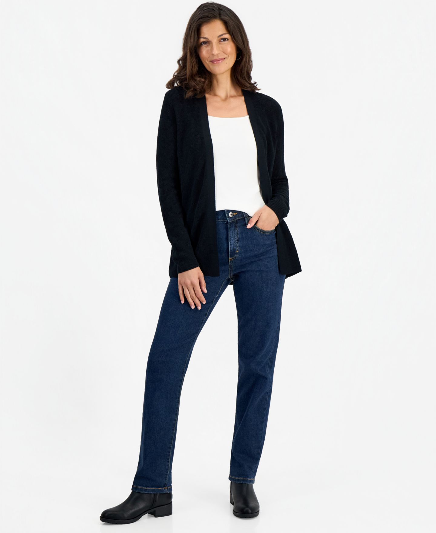 Женский кардиган Style & Co Petite Open Stitch, цвет: Глубокий чёрный — фото 2