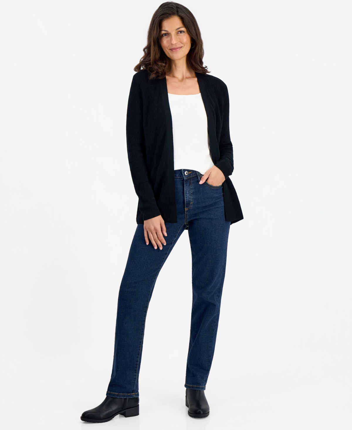 Style & Co Petite Textured Open-Front Cotton Cardigan Sweater, Macy's Exclusive