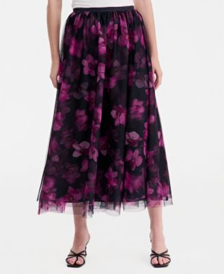 Women's Floral-Print Tulle Midi Skirt
