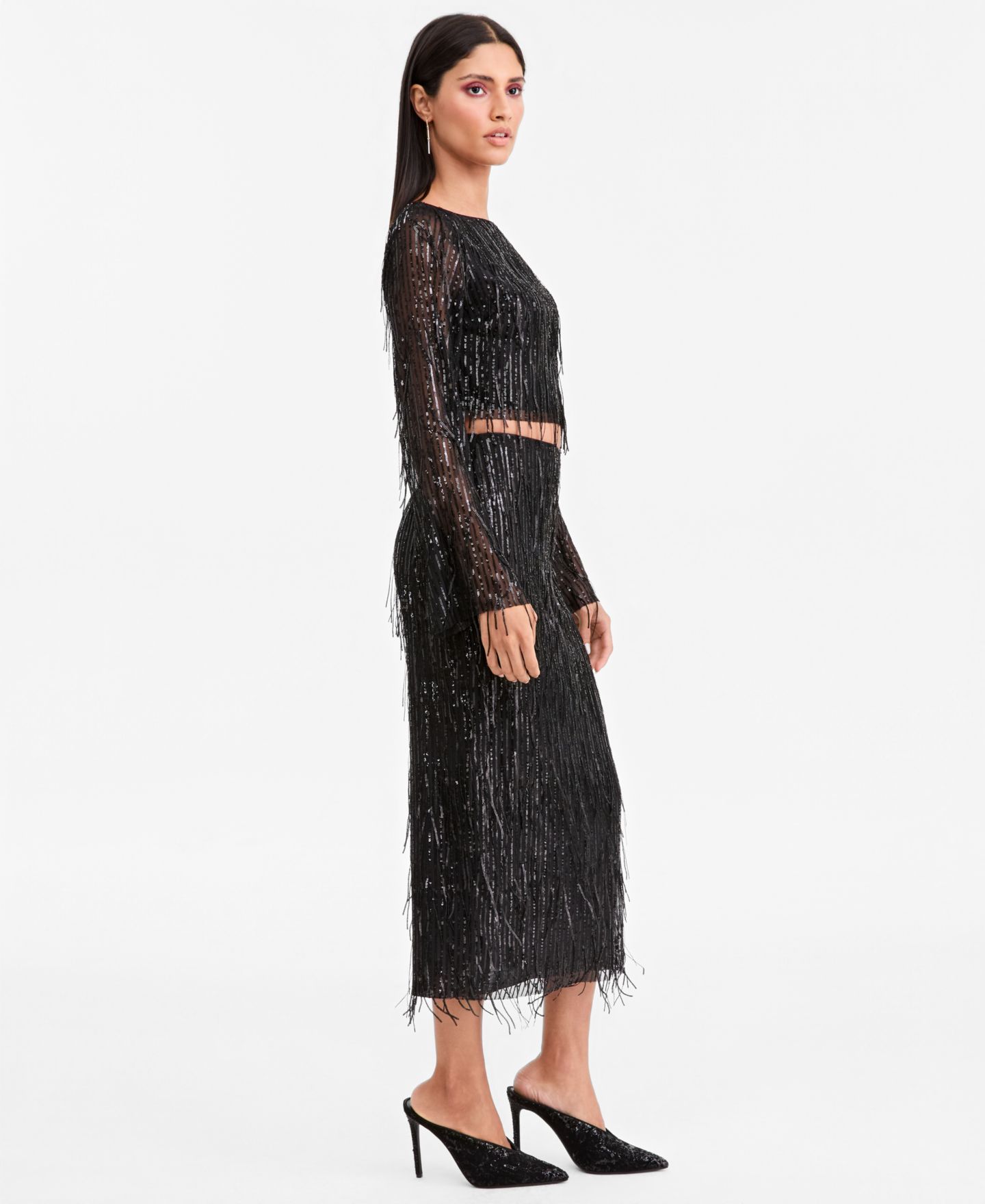 Женская юбка LAPOINTE | Macy's High-Rise Sequin Fringe Side-Slit Midi — фото 3