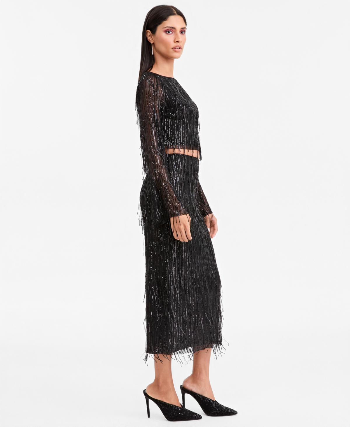 Lapointe X Macy's Women's High-Waisted Midi Sequin Fringe Skirt, Exclusive