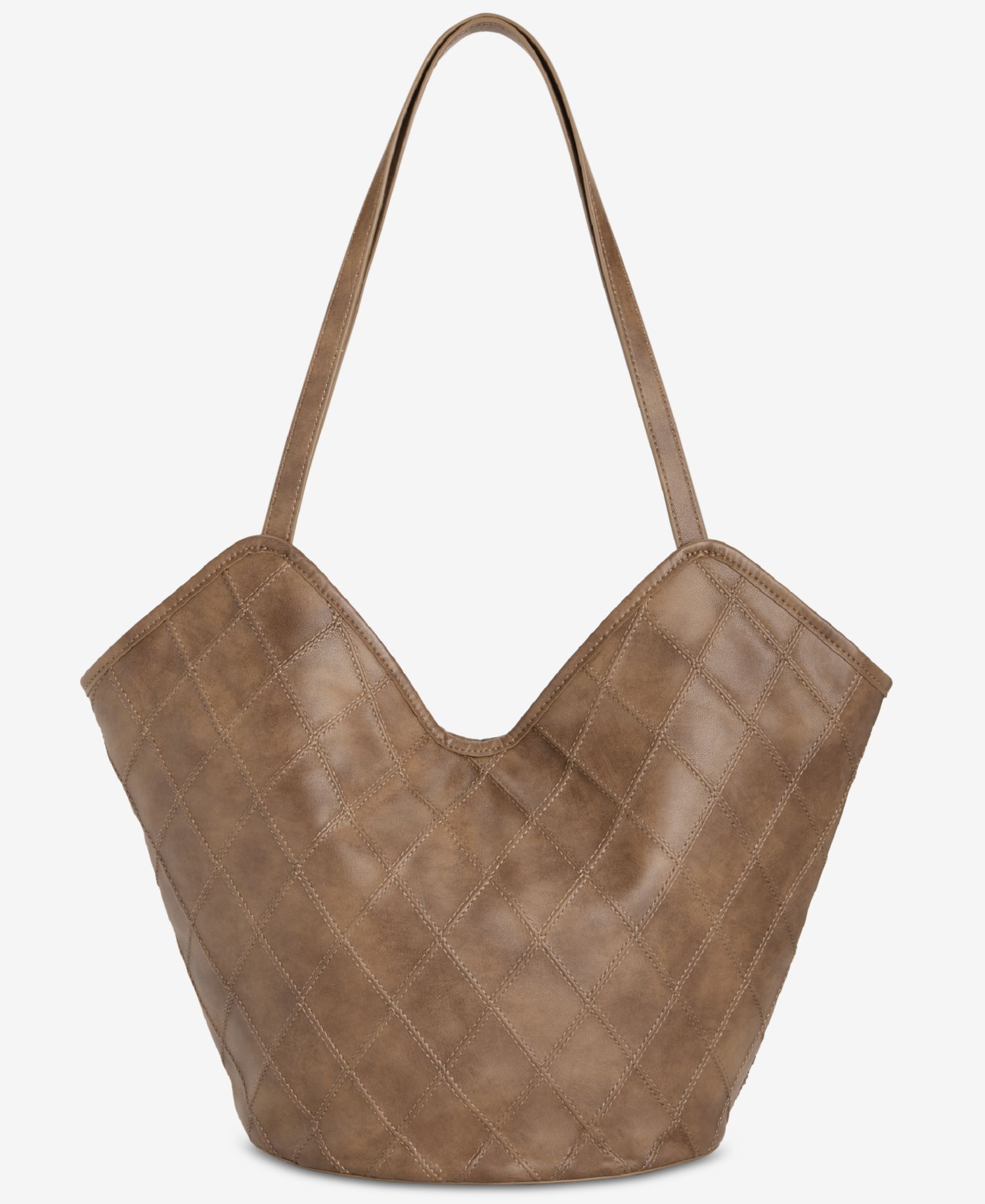 Diamond Quilted V-Shaped Tote Bag