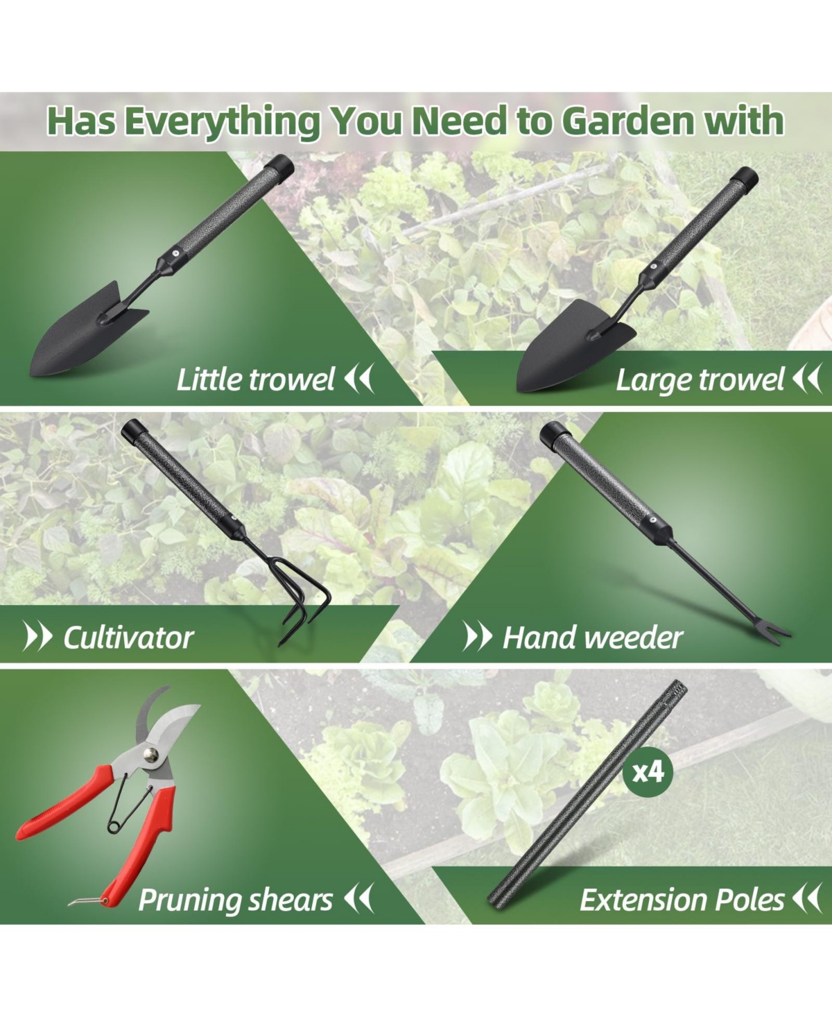 Xdovet Garden Tool Set 5 Heavy Duty Rustproof Metal Shovel Weeder Tiller Shear