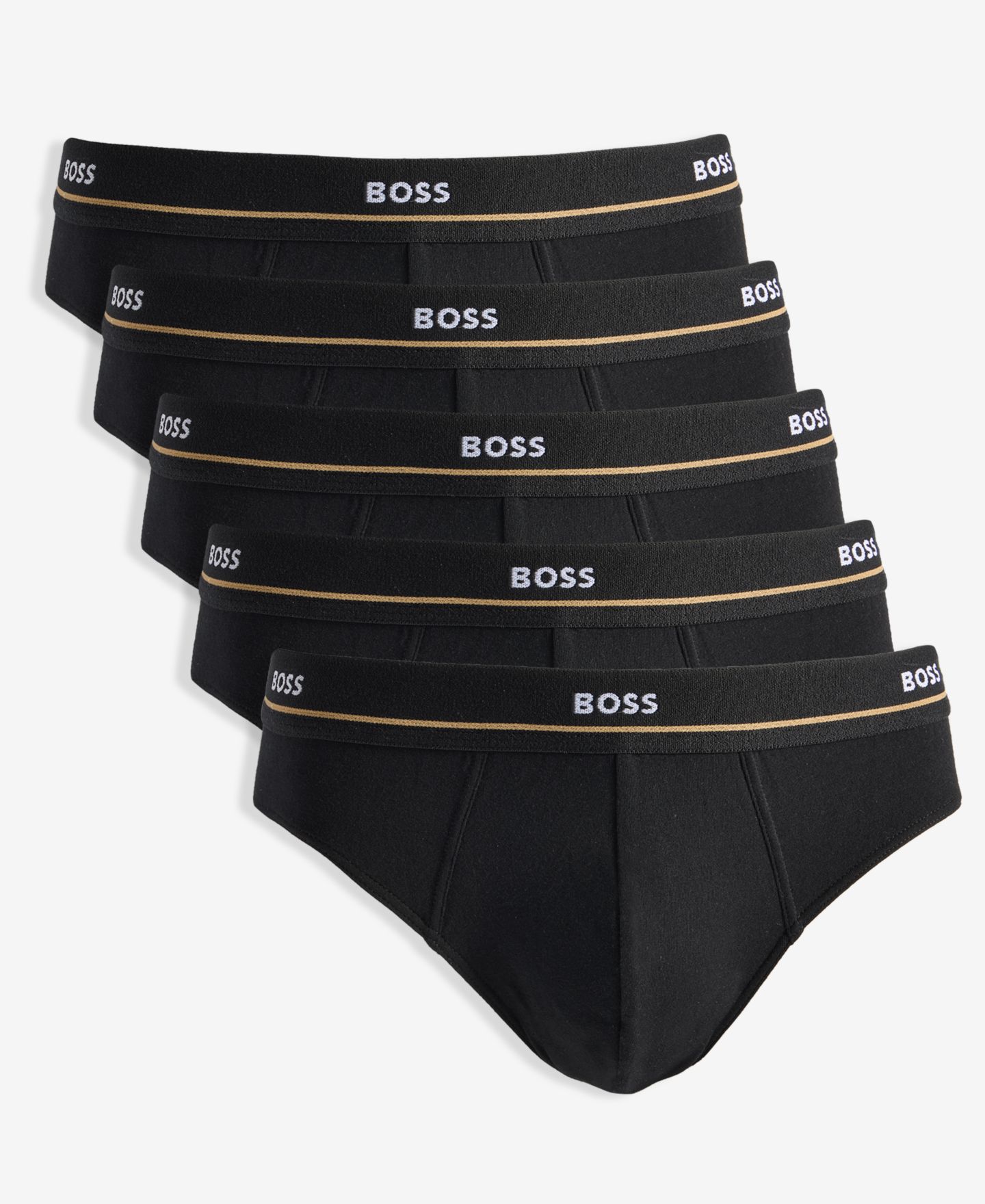 Мужские трусы-брифы Boss by Hugo Boss из хлопковой смеси с открытым поясом, набор из 5 шт, цвет: Чёрный — фото 1