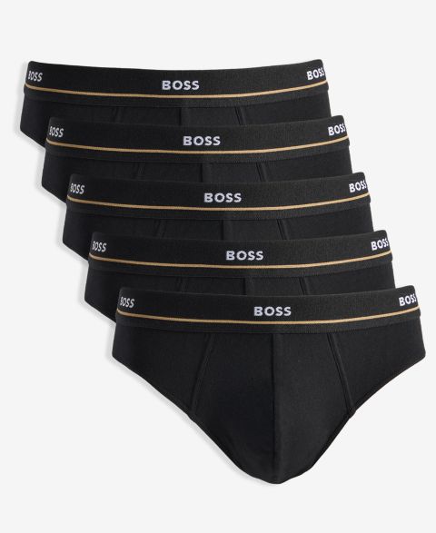 Мужские трусы-брифы Boss by Hugo Boss из хлопковой смеси с открытым поясом, набор из 5 шт, цвет: Чёрный