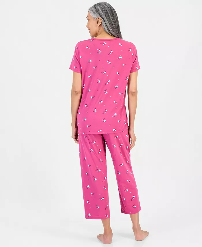 Women's 2-Piece Cotton Printed Cropped Pajama set - thumbnail 2