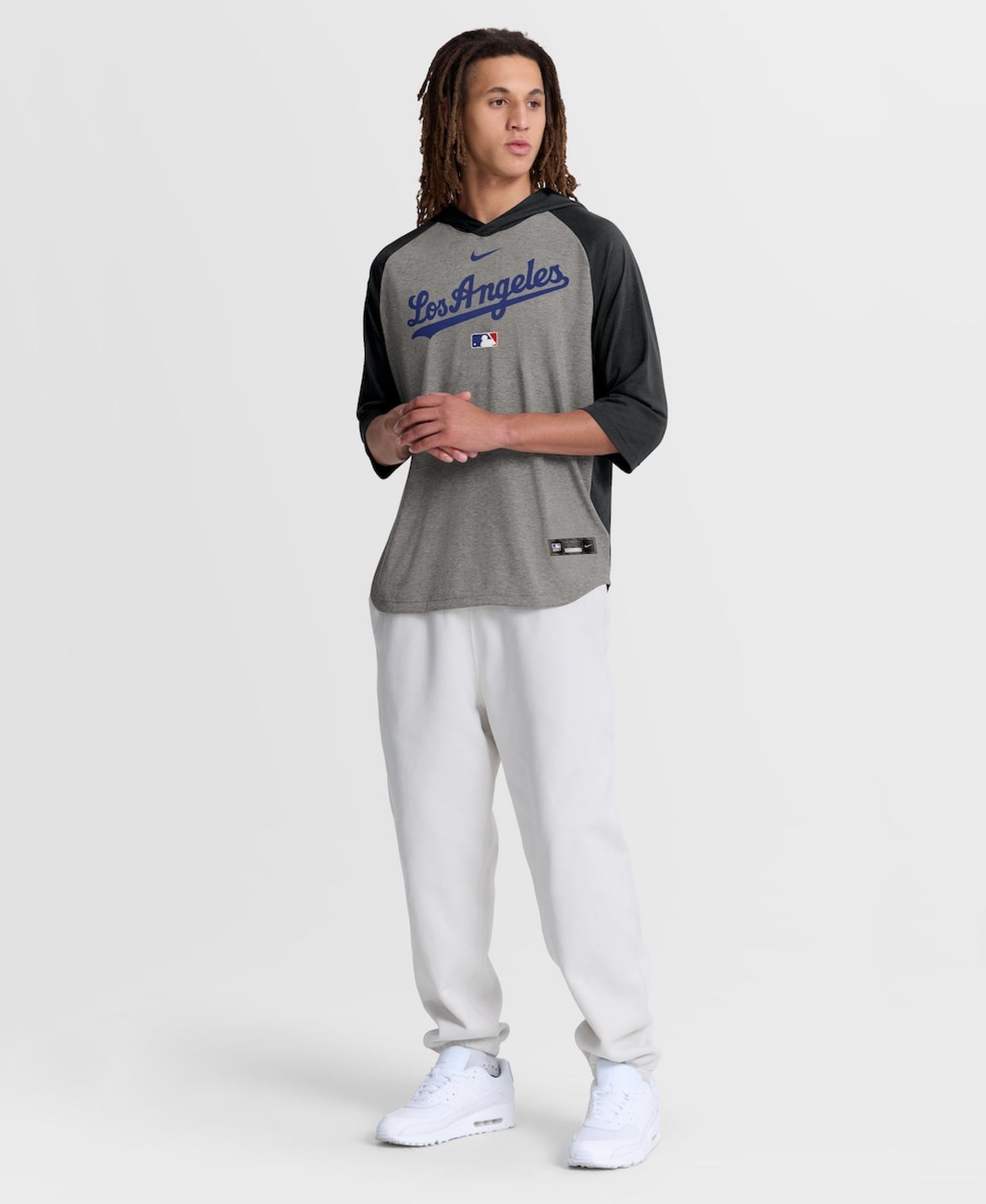 Men's Gray Los Angeles Dodgers Authentic Collection Flux Dri-FIT Raglan 3/4-Sleeve Hooded T-Shirt