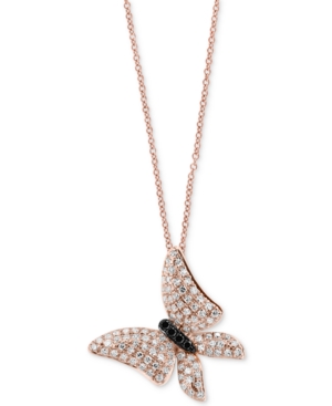 image of Effy Diamond Butterfly Pendant Necklace (1/2 ct. t.w.) in 14k Rose Gold