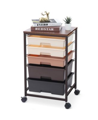Rolling Utility Storage Cart with Wooden Top