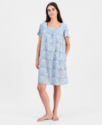 Women's Short-Sleeve Square-Neck Pima Cotton Chemise