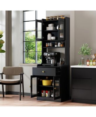 Farmhouse Kitchen Pantry Hutch with Microwave Stand and Storage Cabinet