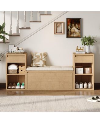 All-in-One Entryway Storage Bench with Cushion Drawers and Shelves