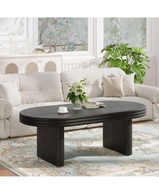   Mid-Century Modern Oval Fluted Wood Coffee Table