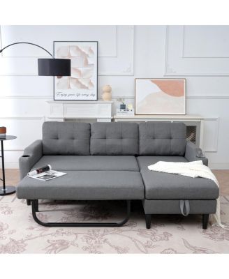   75'' Modern Fabric Sofa with Built-in Storage and Comfortable PP Cotton Cushions
