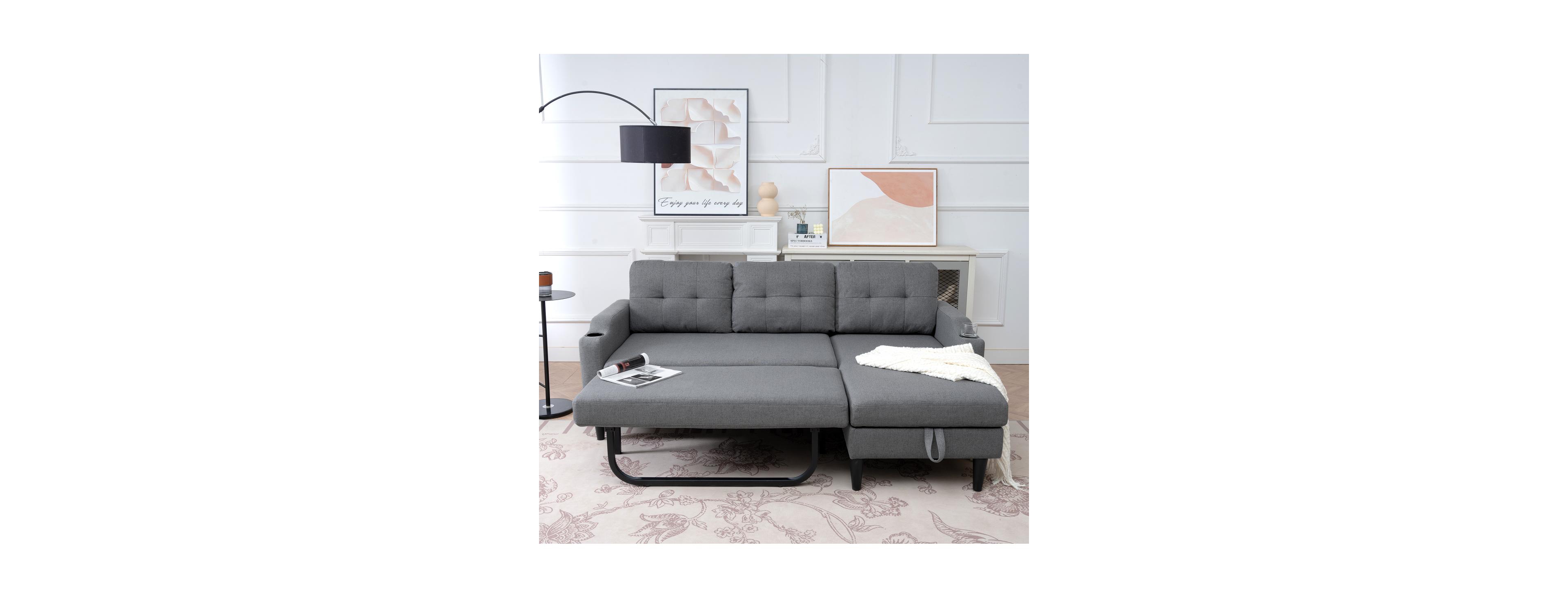 Streamdale Furniture 75'' Modern Fabric Sofa with Built-in Storage and Comfortable Pp Cotton Cushions